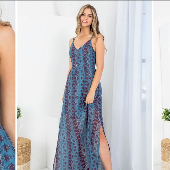 Doe and Ray Size L summer side Slit Dress - Picture 1 of 5